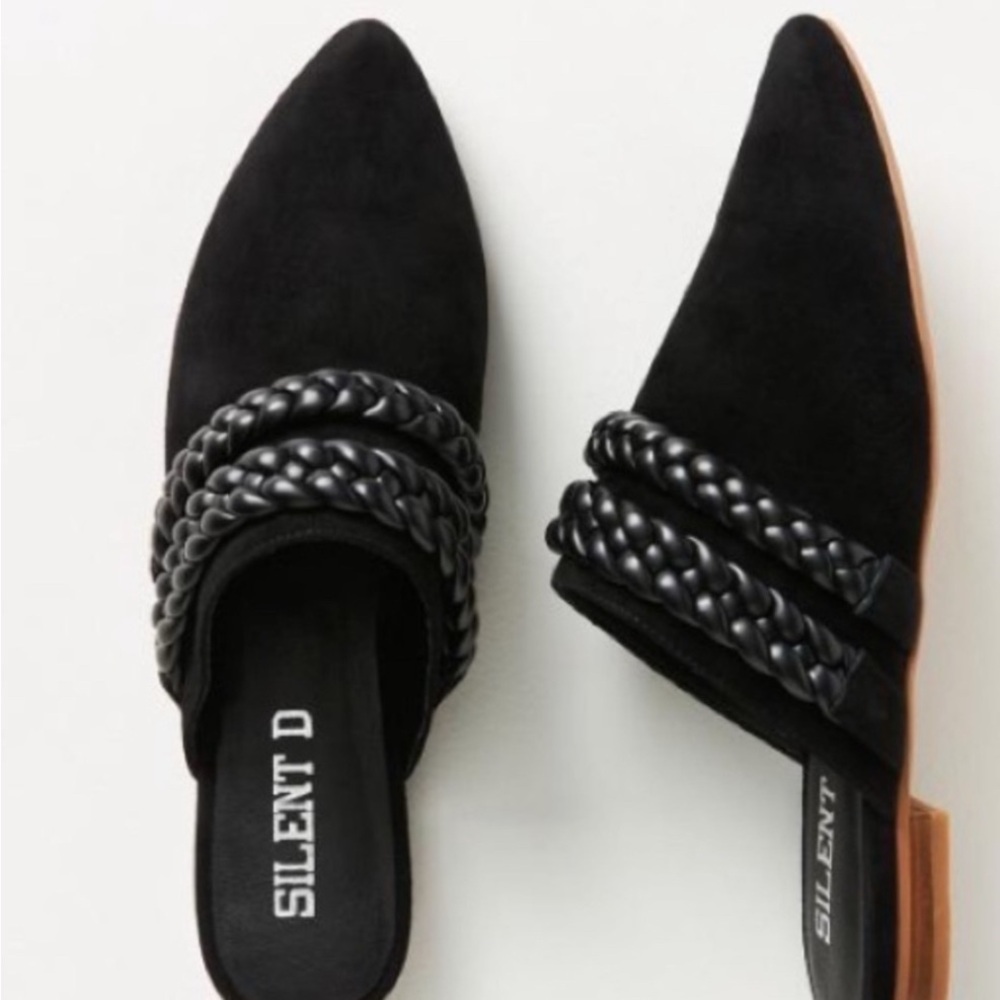 Anthropology Silent D Black Braided Women's Mules